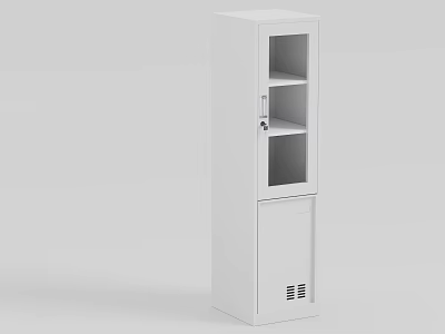 White File Cabinet With Glass Door Shelves And Closed Storage Compartment 3d model