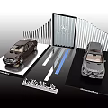 Mercedes-Benz Car Display Shelf With Brown Silver Vehicles On Platform