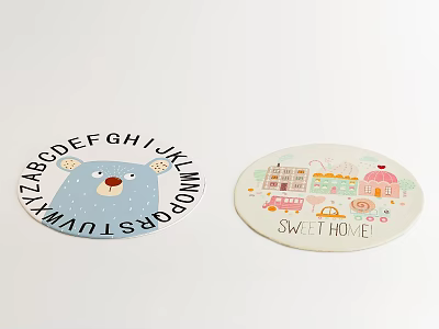 Cute Round Carpet with Cartoon Bear Alphabet Letters and Sweet Home Design for Kids Room 3d model