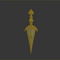 Ornate Ancient Weapon With Golden Decorative Pommel And Carved Steel Blade Design
