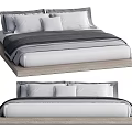 Modern Double Bed Design With Wooden Platform Frame White Mattress And Gray Bedding