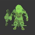 Man As Lion Head Warrior In Metallic Armor Holding Large Axe And Chains