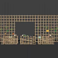 Modern Wooden Lattice Partition With Green Plants And Small Decorations Tables Behind Dark Wall