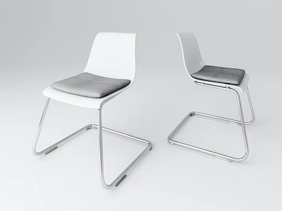 Modern Office Chair With White Frame Gray Padded Seat And Silver Metal Base 3d model