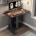 Modern Wooden Computer Desk With Monitor Keyboard Mouse And PC Case