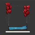 Black Bed Frame With Gold Decorative Balls Blue Mattress On Wooden Platform Red Balloons Above