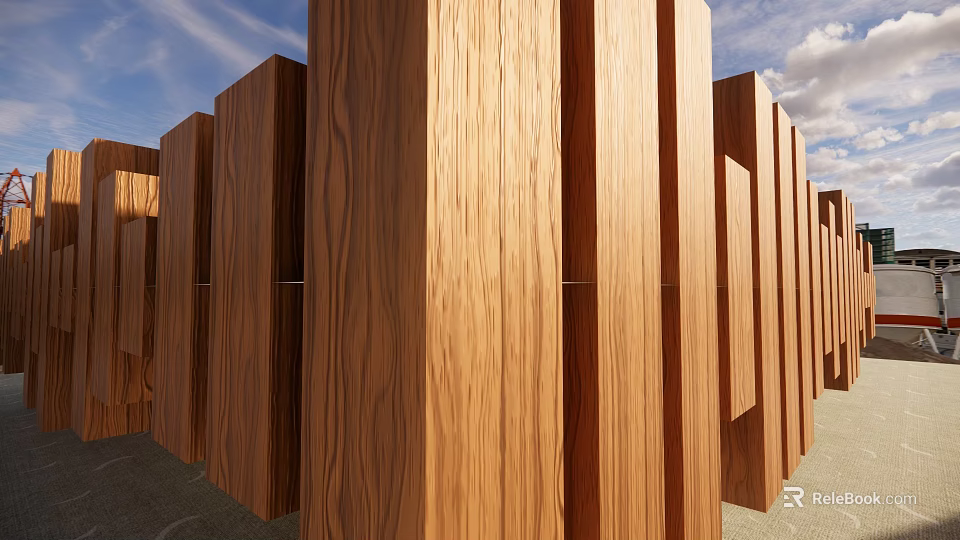 Wooden Structure With Vertical Planks Clear Wood Grain Against Blue Sky And White Clouds 3d model 