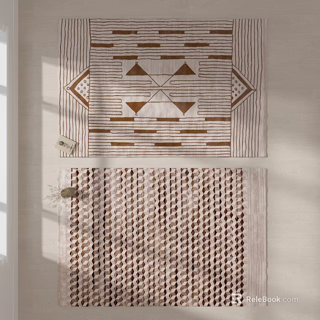 Square Rugs With Geometric Patterns And Woven Textures In Neutral Tones 3d model