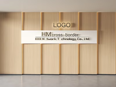 Wooden Background Wall With Vertical Slats Featuring Logo HM Cross border And Company Name 3d model