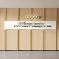 Wooden Background Wall With Vertical Slats Featuring Logo HM Cross border And Company Name