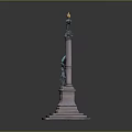 Scenic Landscape Featuring Monument with Pink Base Green Statue and Golden Torch