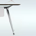 Modern Office Desk With Metal Frame Laptop And White Office Chair Wooden Bookcase