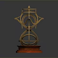 Golden Ornate Sculpture With Intricate Metal Design And Red Base Stand