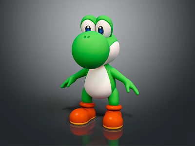 3D Render Of Green Cartoon Creature With Big Eyes White Belly And Orange Boots 3d model