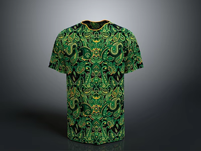 Fashionable Green Short Sleeve T-shirt With Printed Paisley Pattern For Daily Wear 3d model