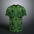 Fashionable Green Short Sleeve T-shirt With Printed Paisley Pattern For Daily Wear