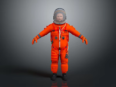 Astronaut In Orange Spacesuit With Helmet Standing Full Body Isolated On Gray Background 3d model