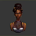 Detailed 3D Woman Bust Sculpture with Braided Hair Gold Ornaments and Purple Orange Top