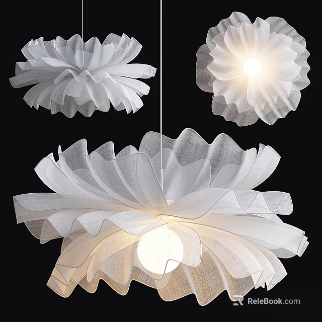 White Petal Shaped Chandelier with Soft Illumination and Elegant Design 3d model 