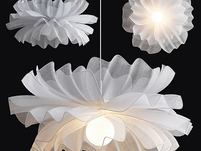 White Petal Shaped Chandelier with Soft Illumination and Elegant Design 3d model
