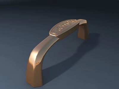 Golden Curved Polished Metal Handle With Engraved Design And Shiny Surface 3d model