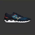 Stylish Navy Blue Running Sneakers With Mesh Upper Red Accents And White Sole