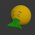Yellow Emoji Decorative Ornament Set with Closed Eyes Frowning Green Tongue on Dark Reflective Surface