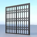 Black Metal Decorative Grille Door With Intricate Geometric Pattern Design 3d model