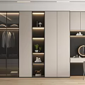 Modern Wardrobe Interior Design With Glass Doors Built-in Lights Storage Shelves And Dressing Table
