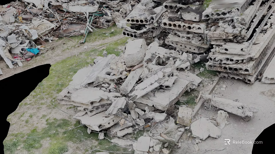 Collapsed Building Debris With Scattered Concrete Rubble And Broken Structures 3d model