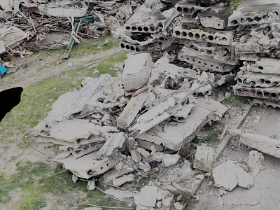 Collapsed Building Debris With Scattered Concrete Rubble And Broken Structures 3d model