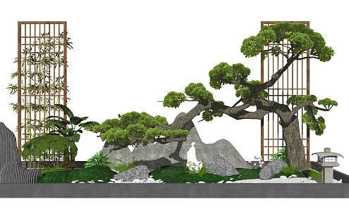 New Chinese style landscape sketch courtyard landscape 3d model