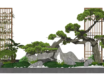 New Chinese style landscape sketch courtyard landscape 3d model