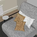 Modern Soft Brown And Beige Decorative Pillows On Light Sofa In Living Room