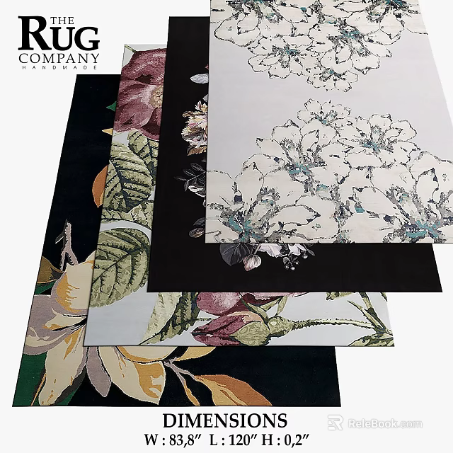 Square Rugs Featuring Floral And Leaf Patterns For Modern Home Decoration 3d model 