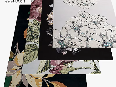 Square Rugs Featuring Floral And Leaf Patterns For Modern Home Decoration 3d model