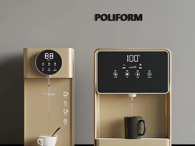 Poliform Water Dispensers With Digital Displays Cups And Golden Body Design 3d model