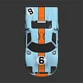 Light Blue And Orange Classic Race Car With Number 6 And Vintage Design