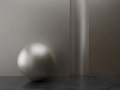 Minimalist Gray Wall Interior With Silver Sphere And Dark Floor Surface 3d model