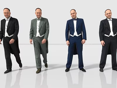 Men Showing Different Colored Formal Suits With Tailcoats And Bow Ties 3d model