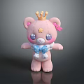 Pink Plush Doll With Golden Crown Star On Forehead And Blue Polka Dot Bow Tie