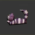 Cheshire Cat Plush Toy With Purple White Stripes Smiling Face Yellow Eyes Curled Tail