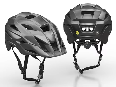 Two Black Sports Helmets With Ventilation Design And Adjustable Straps 3d model