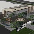 Shan Clo d City Modern Sales Office Building Entrance With Trees Lawn Lighting And Car