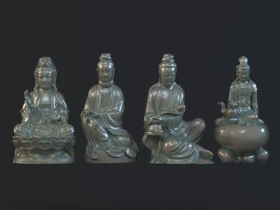 Traditional Hand Carved Buddha Sculptures In Sitting Posture With Intricate Details 3d model