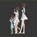 Four Anime Female Game Movie Characters In Various White And Blue Dresses With Different Poses