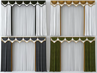 Elegant Layered Curtains In Various Colors With Decorative Valance For Home Decoration 3d model