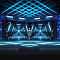 Futuristic Stage Design With Neon Blue Lighting Geometric Patterns And LED Background