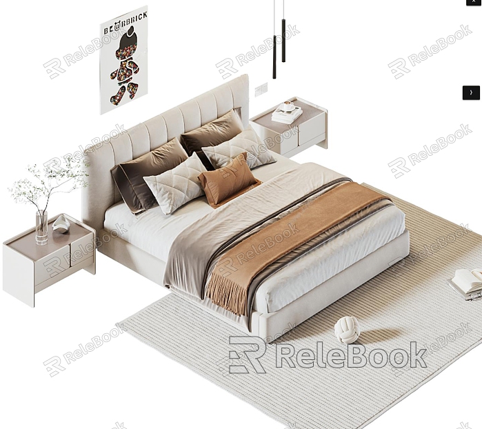 Cream wind double bed bedside table combination model