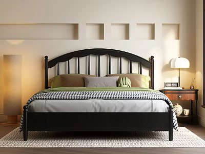 French Retro Double Bed American Retro Double Bed 3d model